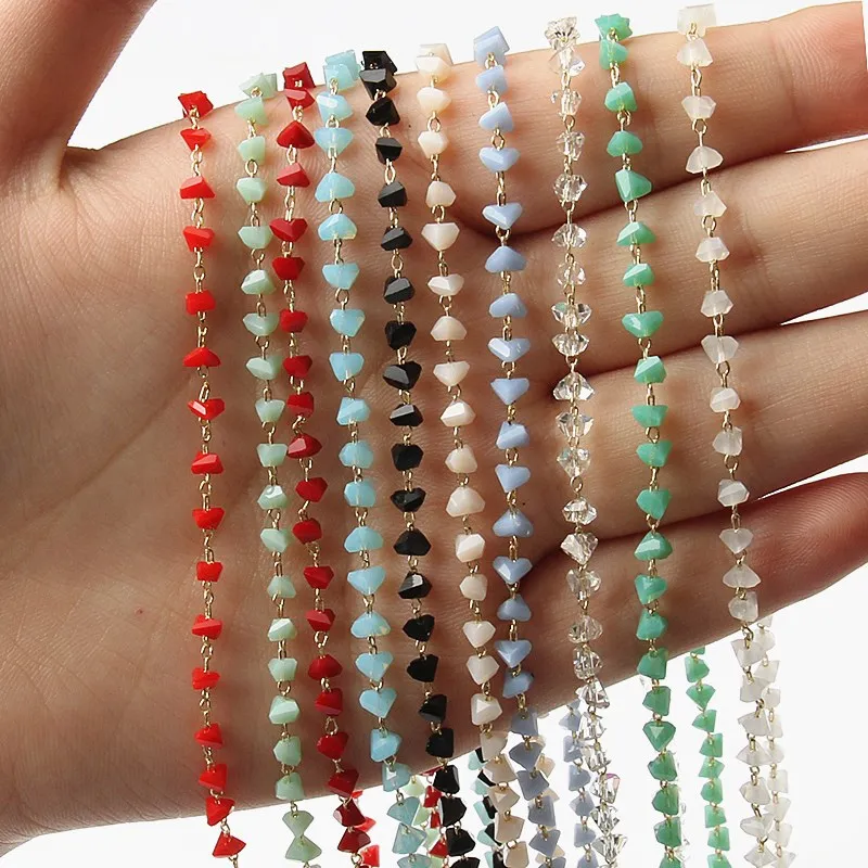 

1M Gold Color Stainless Steel Triangle Stone Beads Chain for Bracelets Necklace Ankles Jewelry Making DIY Handmade Accessories