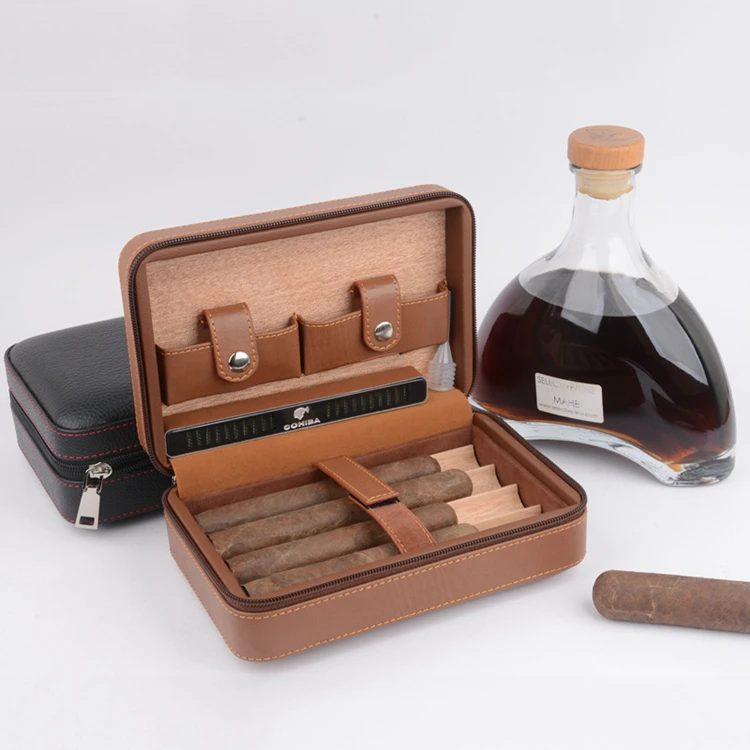Чехол для сигары COHIBA, кожаный, с подкладкой из кедра, для путешествий, мини-коробка для увлажнения, держатель для сигар с резаком, зажигалка, набор с увлажнителем