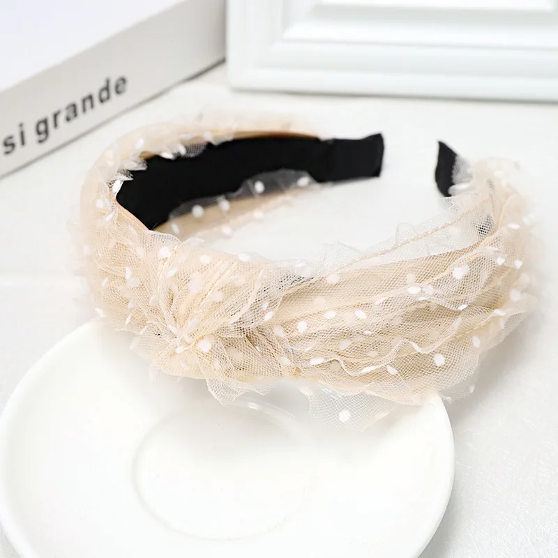 LEVAO, Корейская винтажная кружевная сетчатая повязка на голову, элегантные завязанные повязки на голову, ободок в горошек, тюрбан для женщин и девушек, аксессуары для волос, обруч для волос - Цвет: B