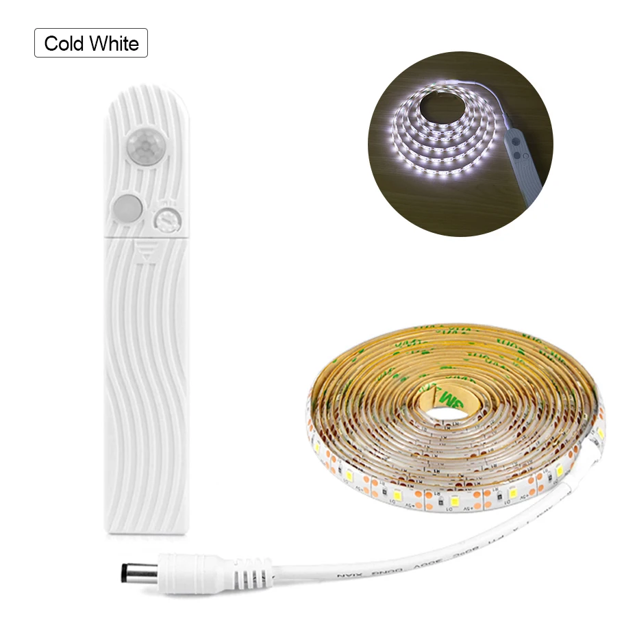 Крытый 1 м 2 м 3 м беспроводной датчик движения светодиодная лента ночной светильник на батарейках под кровать лампа для шкафа лестницы - Испускаемый цвет: Motion Cold White