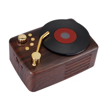 

Record Player Shape Wood Grain Retro Speaker Portable Nostalgic Mini