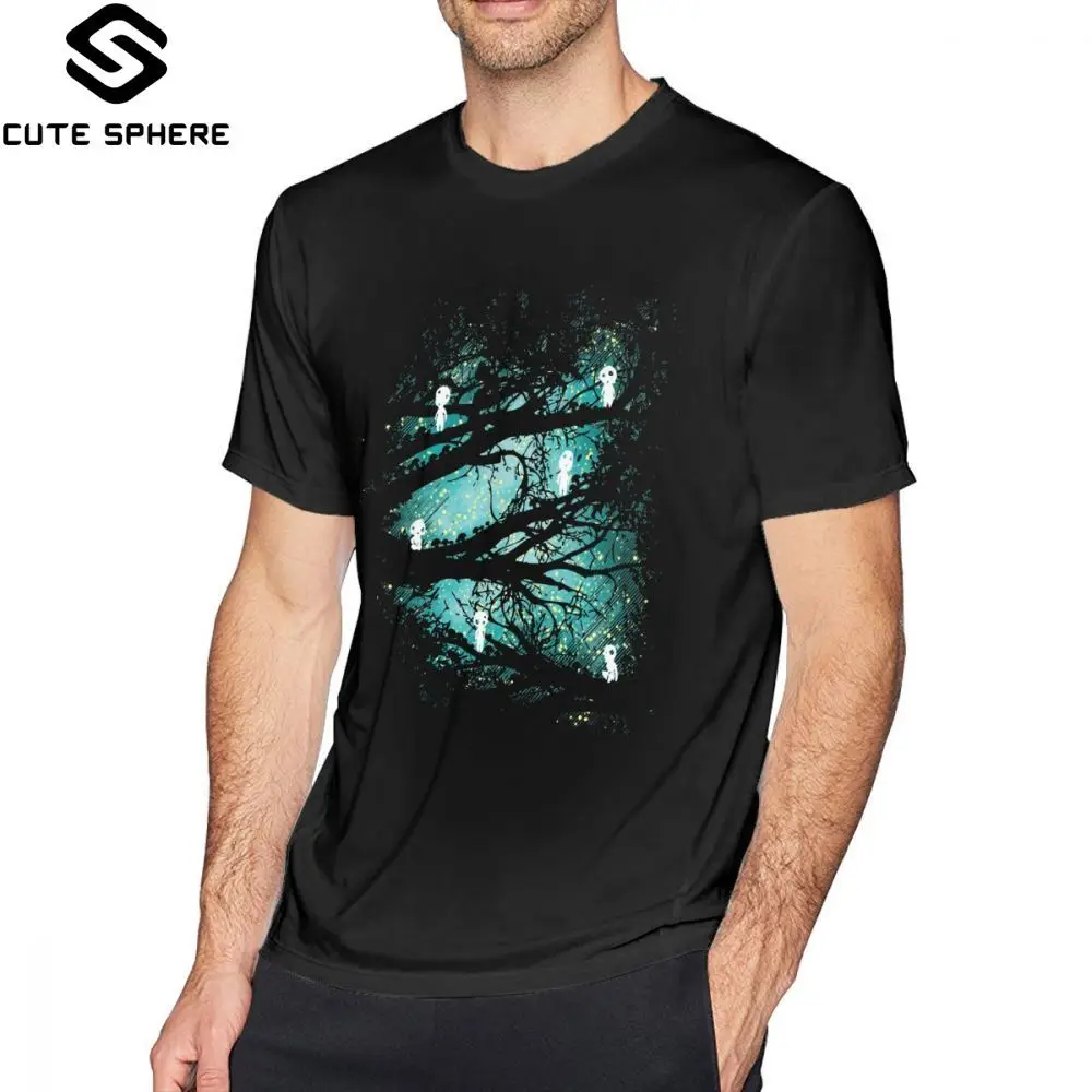 

Princess Mononoke T Shirt Tree Spirits T-Shirt Funny Beach Tee Shirt Plus size Printed Short Sleeves Cotton Male Tshirt