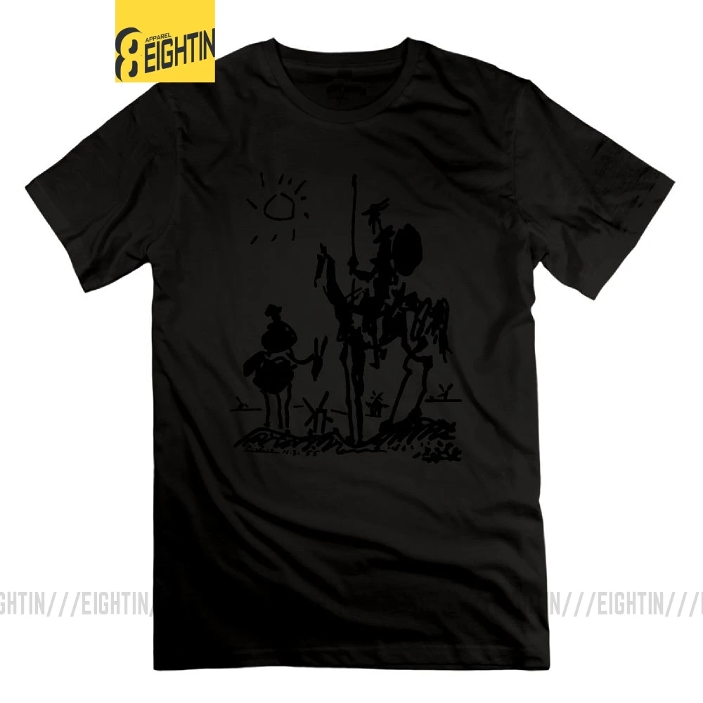 Мужская футболка с рисунком Пикассо винтажные футболки с рыцаря Дон Кихот футболки с коротким рукавом из хлопка с круглым вырезом - Цвет: Черный