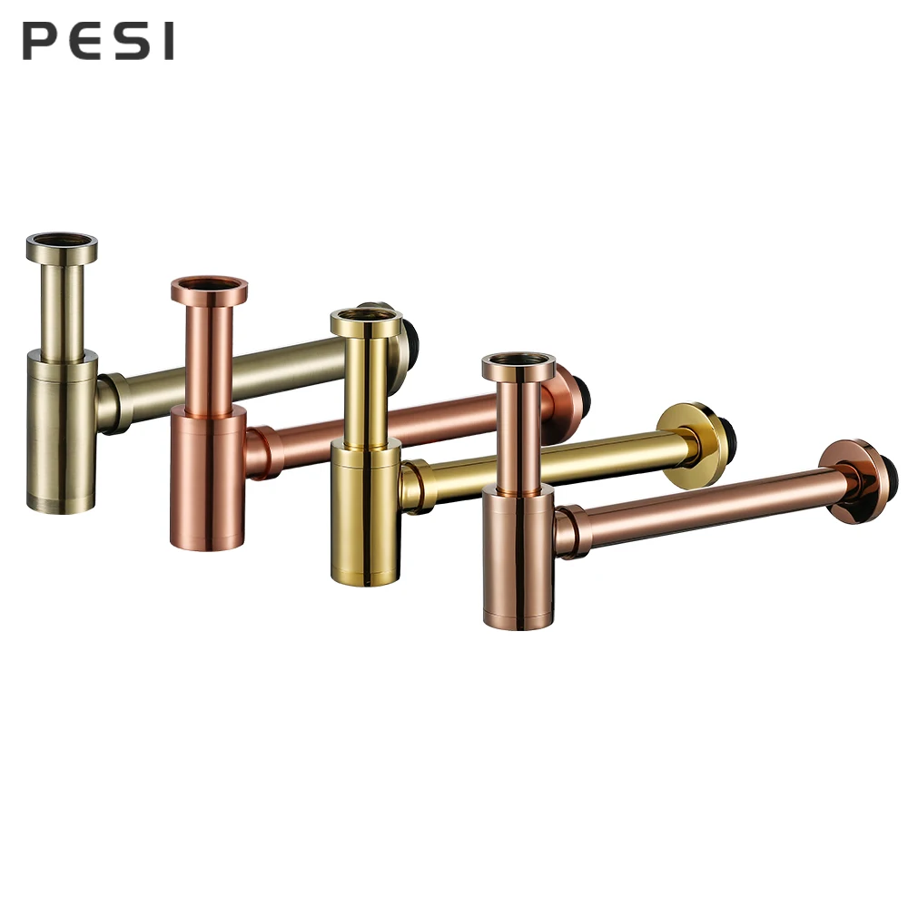 Sifone Per Bottiglia In Oro Rosa Sifone Rotondo In Ottone Antico P-Trap Lavabo Da Bagno Tubo Per Scarico Kit In Ottone Hardware Per Rifiuti Di Tubi Do