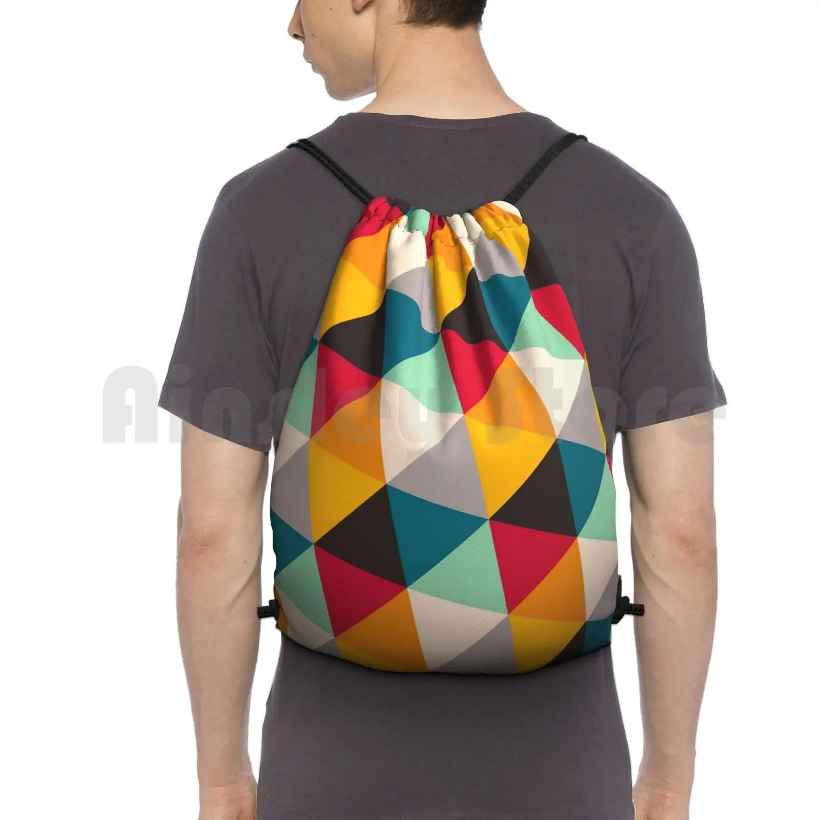 Multicolor Geometric Drawstring Gym Bag