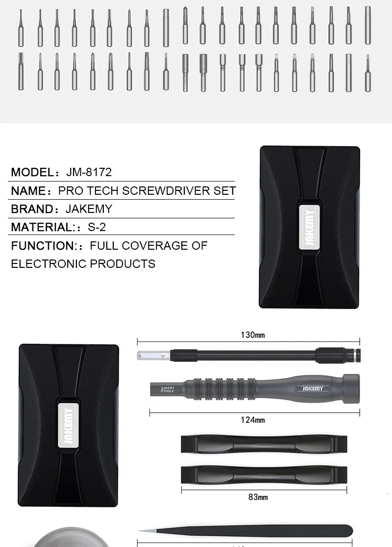 JM-8172 Multifunctional Scredriver Repair Tool Set with S2 Magnetic Driver Bits for Home DIY Improvement