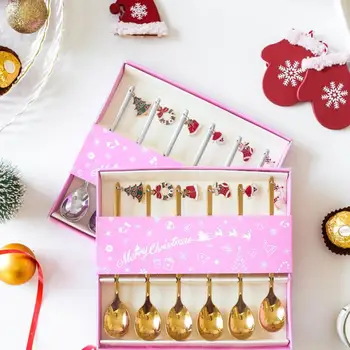 

New Year 2021 Metal Merry Christmas Spoons Xmas Party Tableware Ornaments Christmas Decorations for Home Table Navidad Tea Scoop