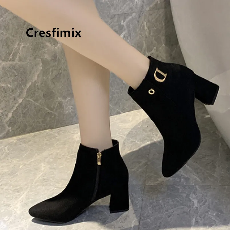 

Cresfimix Female Fashion Sweet Black Pointed Toe High Heel Ankle Boots Women Cute Sweet Brown Autumn Boots Damskie Buty C7092