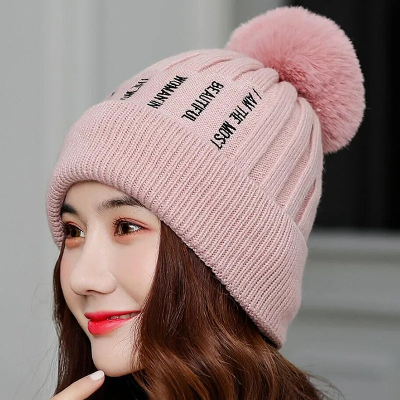 Skullies Beanies зимняя женская шапка вязаная теплая шапка с помпоном Модная брендовая теплая вязаная шапка плюс бархат