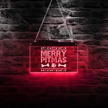 

Merry Pitmas Pitbull Dog Colors Changing LED Neon Sign Puppy Pet Store Animals Wall Art Decor Display Night Light Christmas Gift