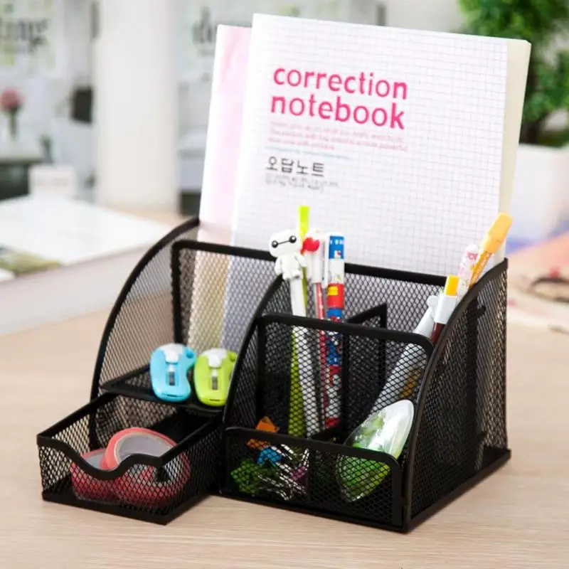  9 Grids Mesh Desk Organizer Multi-function School Offices Stationery Storage Box Metal Fuselage Mor