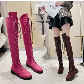 

Winter Autumn Woman Over Knee Boots Flat Heel Woman Long Boots Fashion Sweet Woman Boots Daily Footwear Size 34-43 black purple