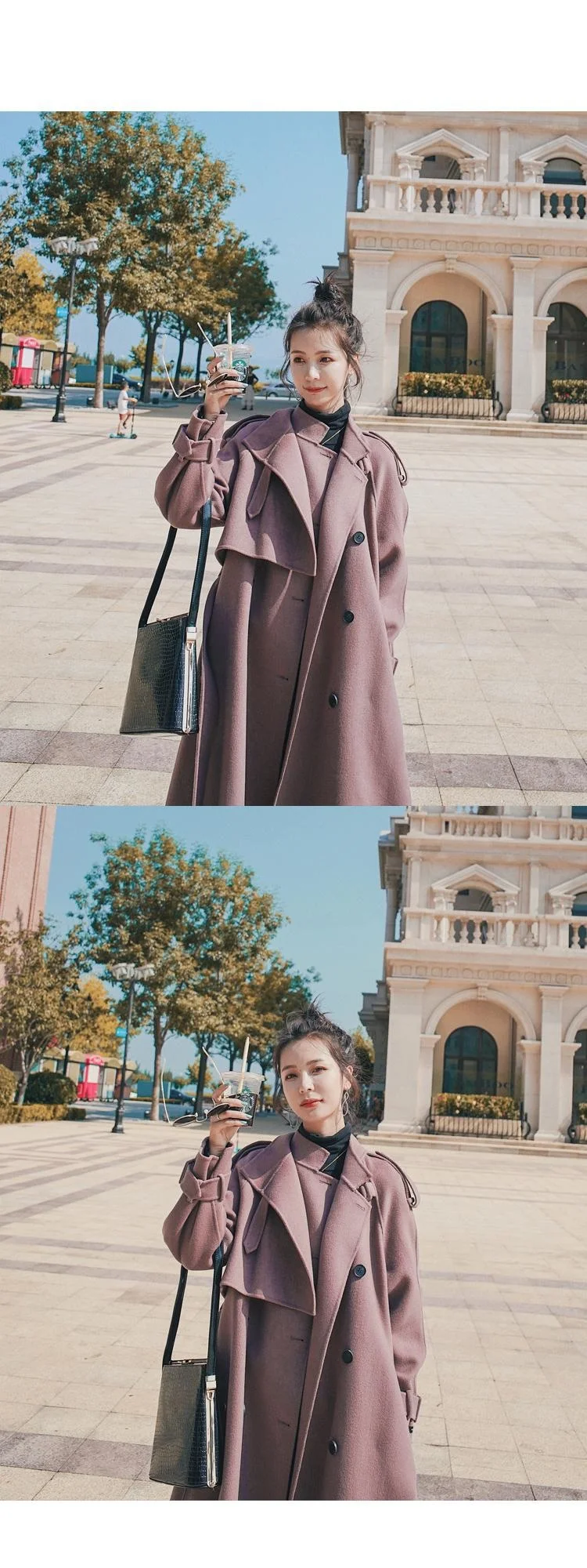 long puffer Woolen Coat Autumn Winter Korean Loose Long Windbreaker-style Thick Cashmere Cotton Jacket Pink Purple High-quality Ladies Cloak long bubble coat