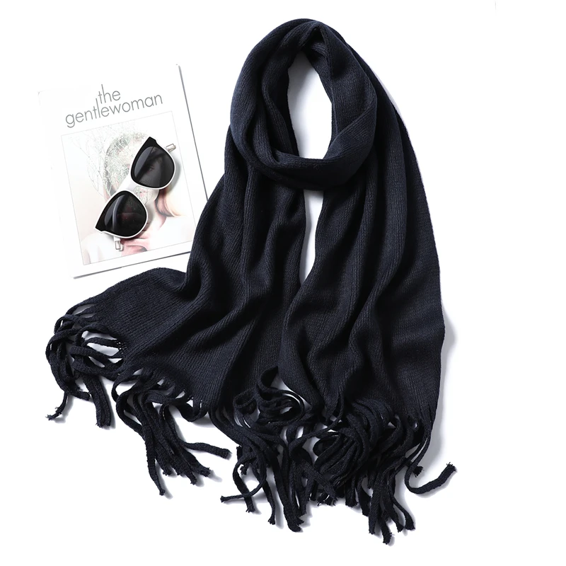 Зимний женский шарф теплый для шеи вязаные шарфы длинный размер с кисточкой женские шали и Обертывания платок-Бандана Femme Мода Новинка - Цвет: WJ85-19