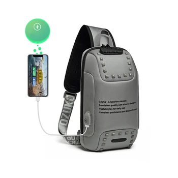

New Men Rivet Crossbody Bags USB Anti-theft Lock Shoulder Bag Waterproof Chest Pack Short Trip Messenger Bag for Men Sling Bag