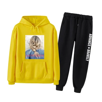 

a547 Women Fall Winter Leopard Pathwork Hooded Long Sleeve Sweatshirts Hoodies Warm Pants Two Pieces Sets Tracksuits Outfits