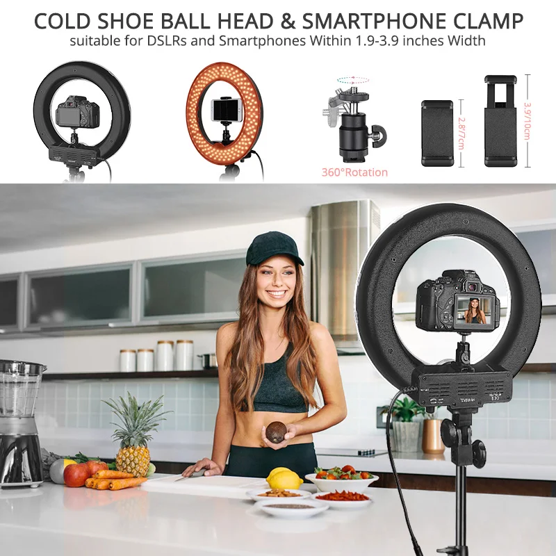 Najtaniej TRAVOR oświetlenie studia fotograficznego lampa pierścieniowa 14 cali 196 sztuk LED lampa pierścieniowa możliwość przyciemniania ringlight z klips do telefonu statyw do YouTube