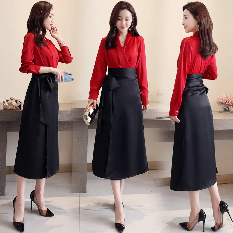 

Suit Skirt Elegant Korean-style Cool Elegant Long Sleeve Slim Fit Slimming Solid Color 2019 Spring