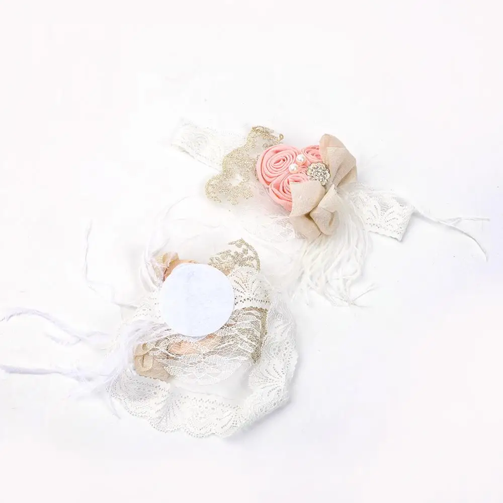 Satin Flower Feather Baby Headband White Lace Rhinestone Pearl Princess Girls Hair Band Vintage Fashion Newborn Accessories hair accessories hair bands hair headband accessories baby headband set
