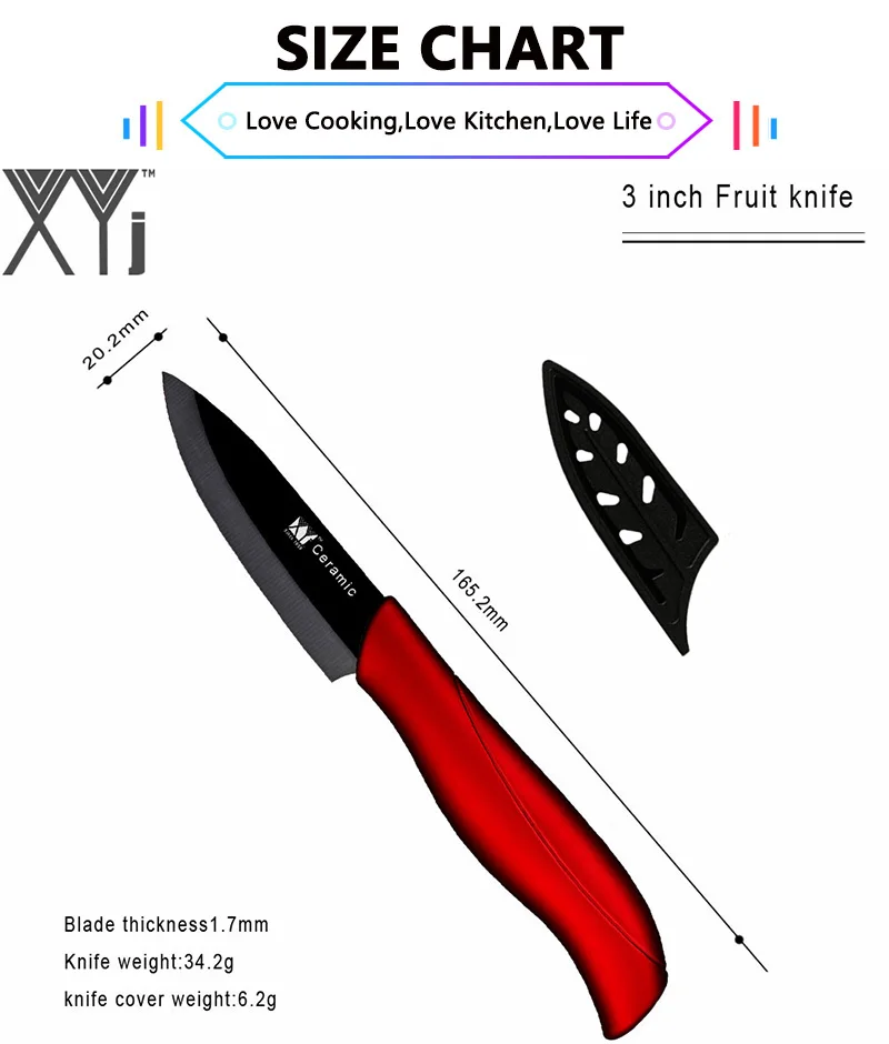 XYJ кухонные ножи, керамические ножи " 4" " дюймов, нож для нарезки овощей, набор из 3 предметов, белый, черный, лезвие, керамический нож для приготовления пищи