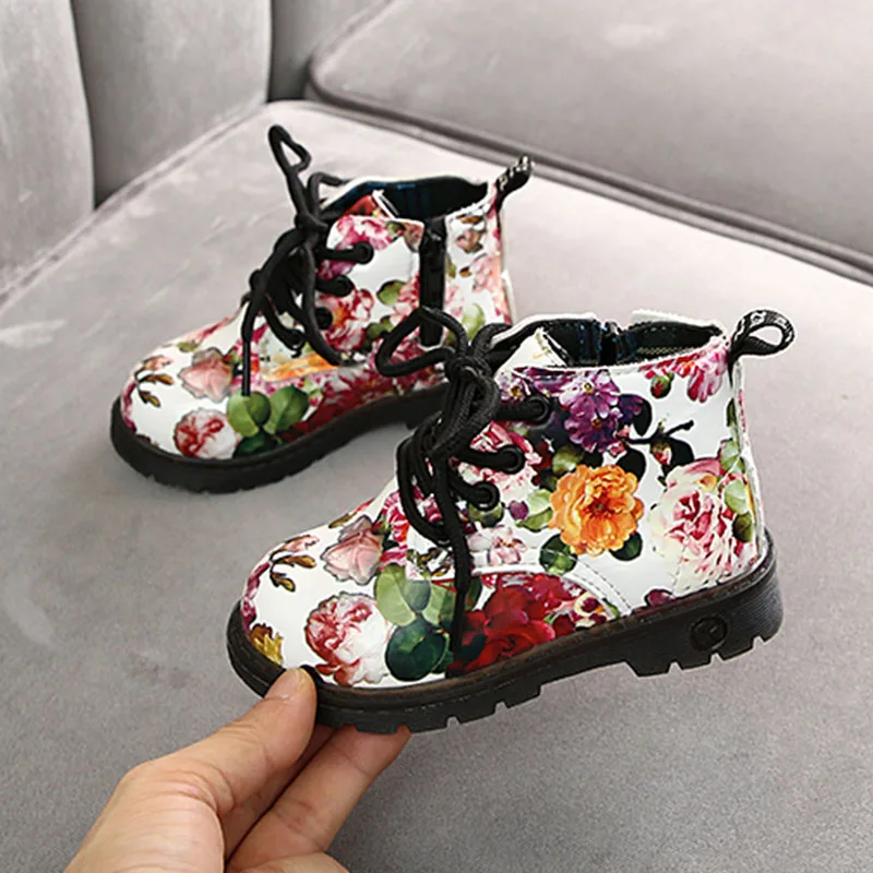 

Baby Flower Print Shoes Boys Elegant Floral Girls Sneakers Kids Sneakers Boots Toddler Martin Boots Leather Children Sneakers