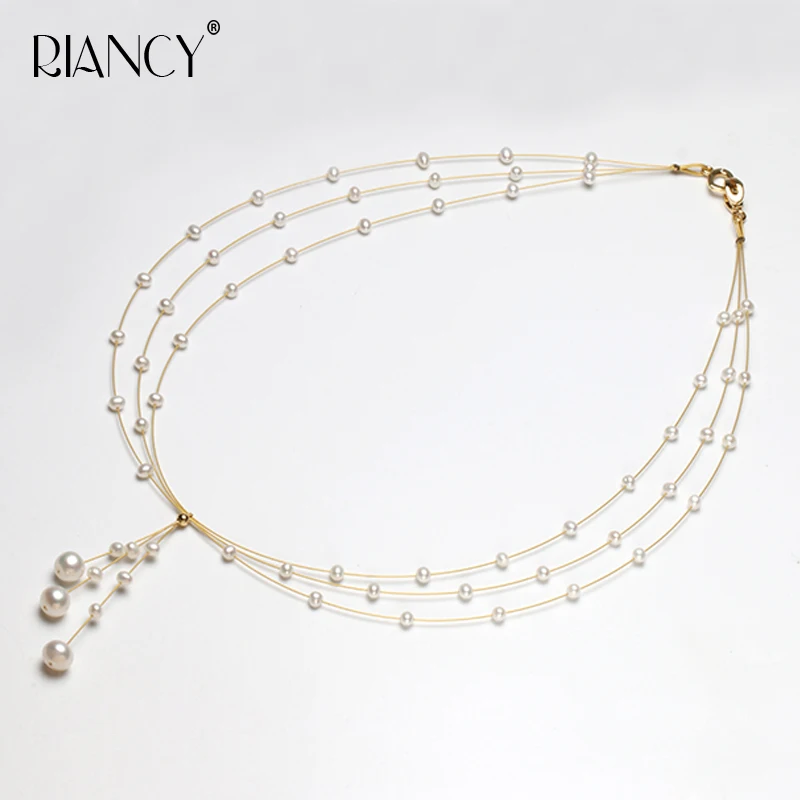 

Europe America temperament wild starry pearl necklace multi-layer white freshwater pearl clavicle chain hand made bride necklace