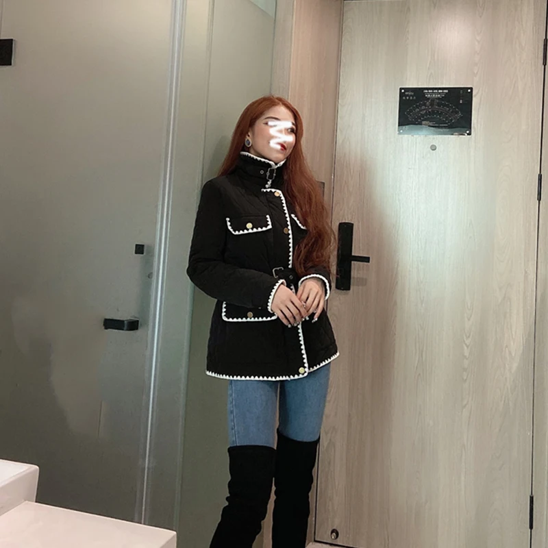 

Black Big Size Long Cotton-padded Coat Long Sleeve Loose Fit Women Parkas Fashion Tide New Spring Autumn 2020