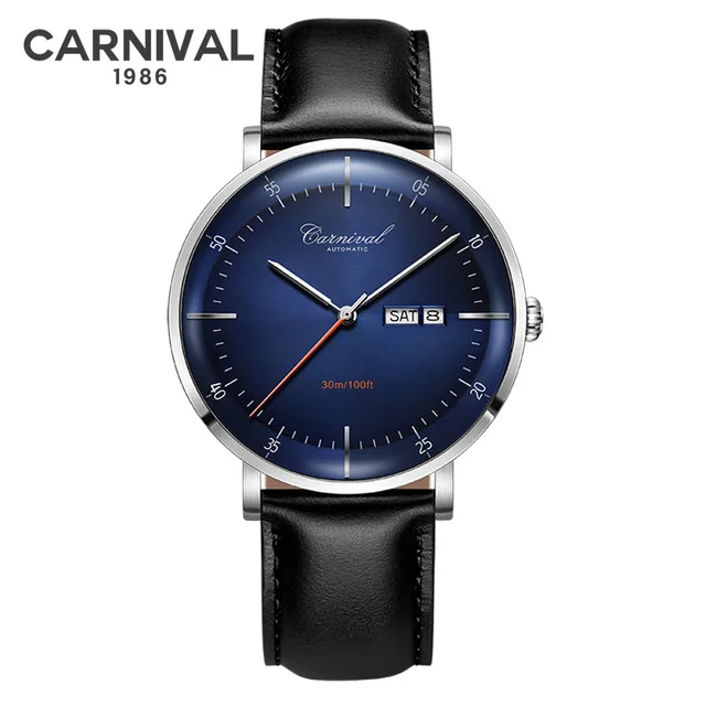 Карнавал механические Автоматические часы для мужчин Reloj Hombre кожаный ремешок для мужчин s часы лучший бренд класса люкс импорт Move для мужчин t наручные часы - Цвет: A1 blue