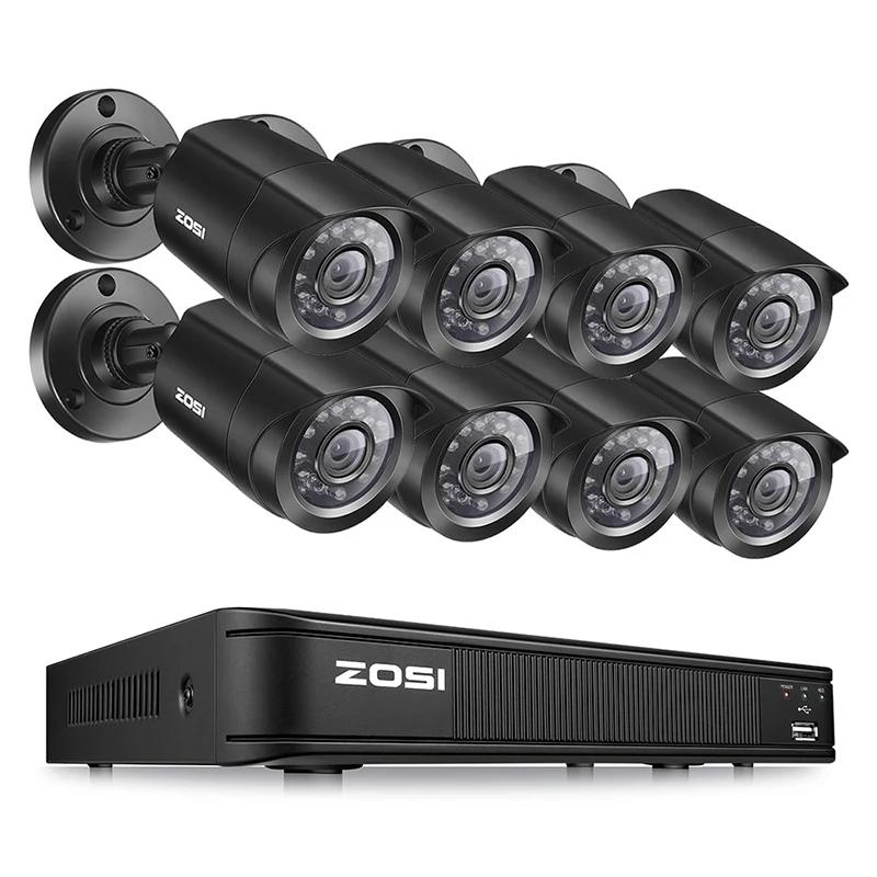 ZOSI 720P 8-канальный сетевой видеорегистратор 4-в-1 CVBS AHD CVI TVI CCTV Системы DVR 1MP массивная пуля, открытая видео ночного видения Системы видеонаблюдения DVR комплект HDD - Цвет: Black