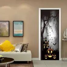 Креативный страшный светильник в виде тыквы на Хэллоуин, 3d стикер на дверь, декор для деревянной двери, дома, стены, праздничные вечерние украшения