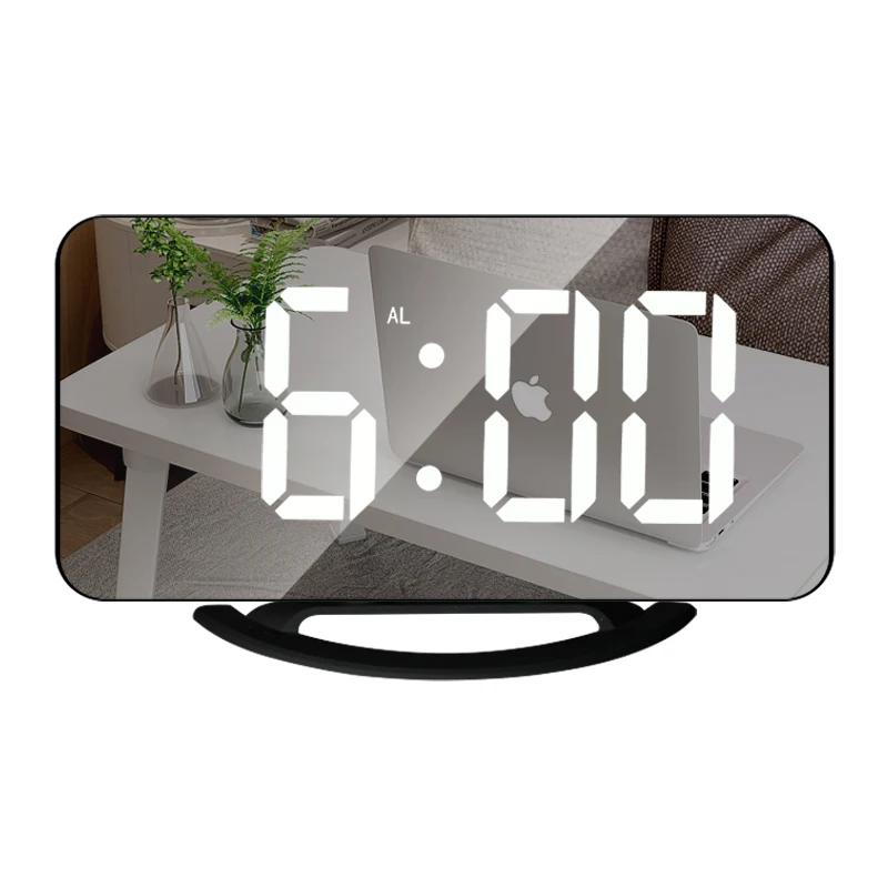 TS8201LEDMirrorAlarmClockDigitalUSBTableSnoozeClocksWakeUp