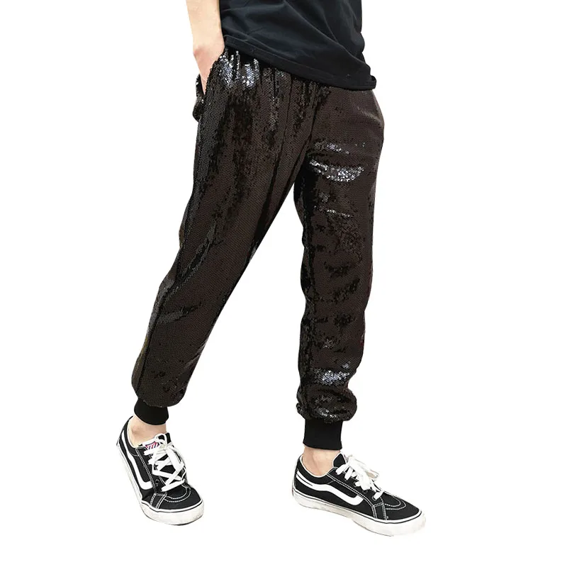 

Men Sequins Loose Casual Harem Pant Joggers Sweatpants Male Streetwear Punk Gothic Trousers Dancer Hip Hop Stage Clothing
