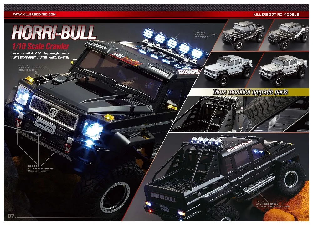 Killerbody 1:10 RC Гусеничный прозрачный/окрашенная версия автомобиля Horri-bull с колесной базой 313 подходит для осевого шасси