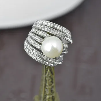 

European and American Cross-Border Export Jewelry Luxury Micro-Inlaid Full Diamond Pearl Ring Boutique High-End Jewelry