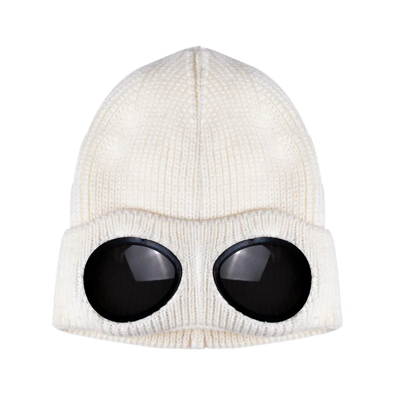 white Зимняя вязаная шапка теплая шапочки Skullies Лыжная Шапка со Съемные очки для женщин двойного использования утолщенные шапки - Цвет: white