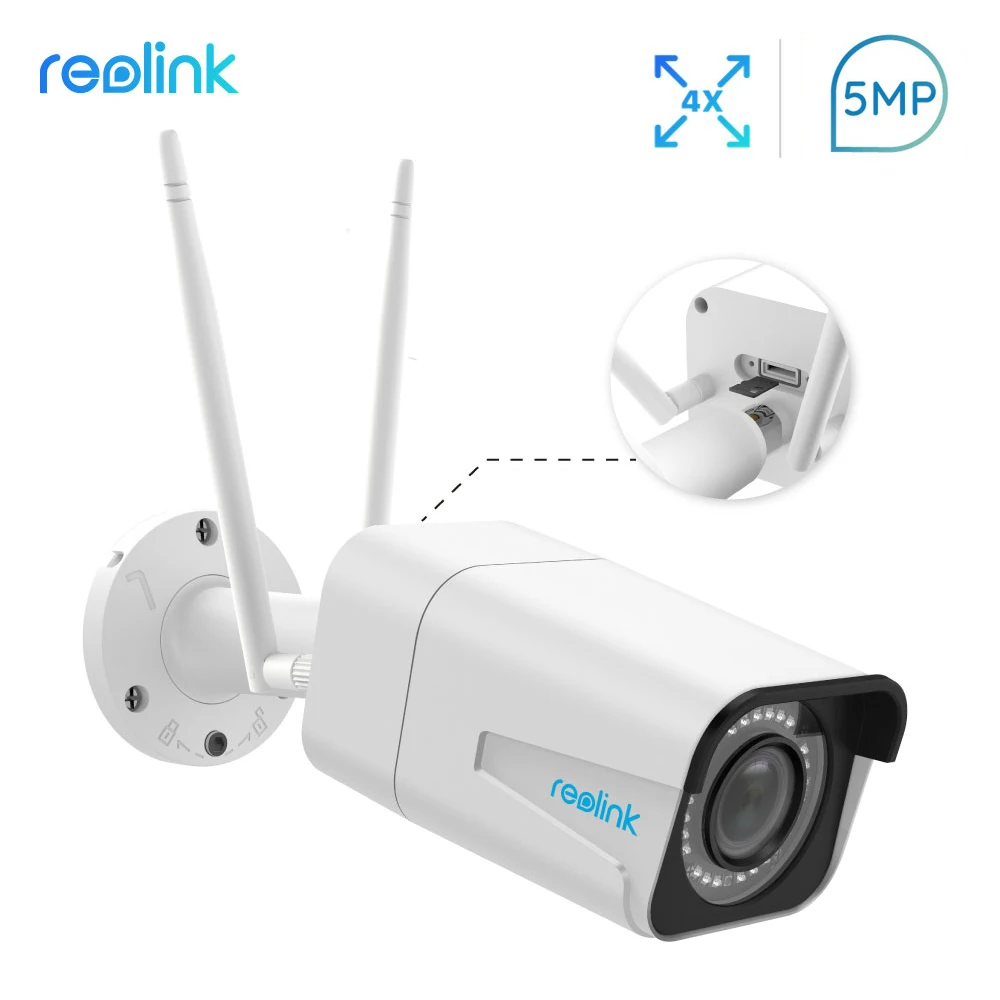 

Reolink RLC-511W-5MP 2.4G/5G WiFi Camera 4x Optical Zoom SD Card Slot Night Vision 2560 x 1920 5MP Security Bullet IP Camera