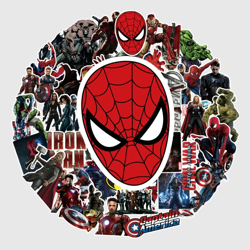

50pcs Mixed Marvel Stickers Avengers Iron Man Spriderman Deadpool for Phone Moto Laptop Luggage DIY Toys Boys Stickers
