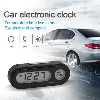 

Car Mini Electronic Clock Time Watch Auto Dashboard Clocks Luminous Thermometer Black Digital Display Car Accessories