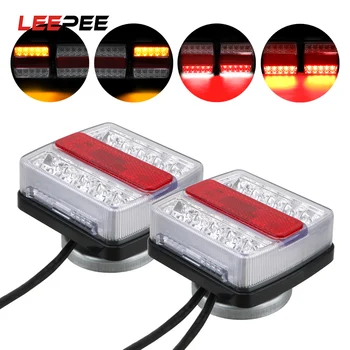 

LEEPEE 16 LEDs Car Truck Tail Light Trailer Tail Light 12V Combination Towing Taillight with Magnet 2 Piece/Set
