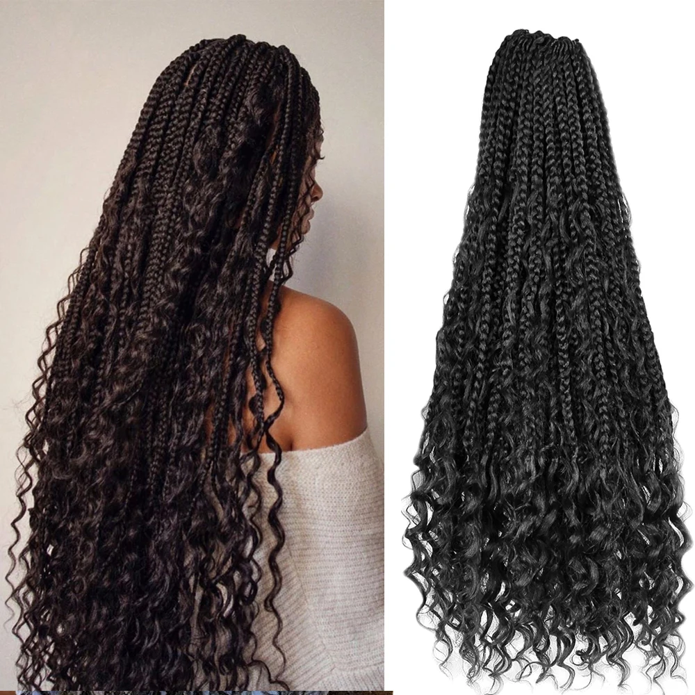 

22 inches Bohemian Ombre Braiding Hair Extension Synthetic Crochet Hair Messy Goddess Box Braids Hair With Curly Ends
