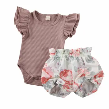 

0-24M Newborn Baby Girl Summer Clothes Set Floral Print Ruffle Romper Tops Shorts Pants Sunsuit Baby Girls Outfit Toddler Suit