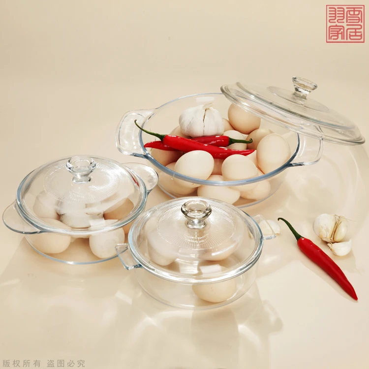 free shipping Tempered glass bowl heatproof 400degree can be in microwave  oven, transparent glass bowl with lid Large