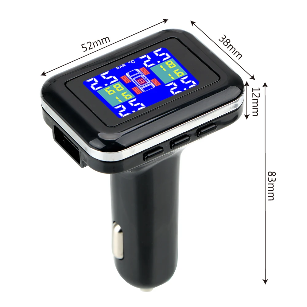 LEEPEE 4 External Sensors TPMS Car Tire Pressure Alarm Monitor System Cigarette Lighter Plug LCD Screen Display