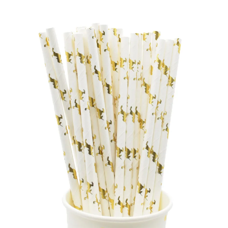 25pcs straws4 Черные бумажные золотистые тарелки, украшения для дня рождения, детские бумажные соломинки, свадебные украшения, подарок подружки невесты, одноразовая посуда из фольги - Цвет: 25pcs straws4