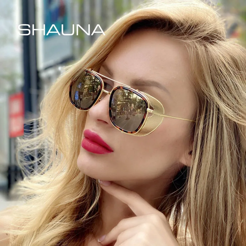 Мужские и женские очки в стиле стимпанк SHAUNA винтажные Квадратные Солнцезащитные