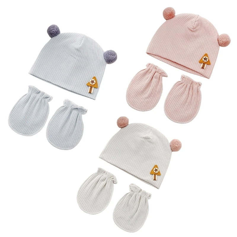 Baby Anti scratching Gloves Hat Set Soft Mittens Beanie Nightcap Kit