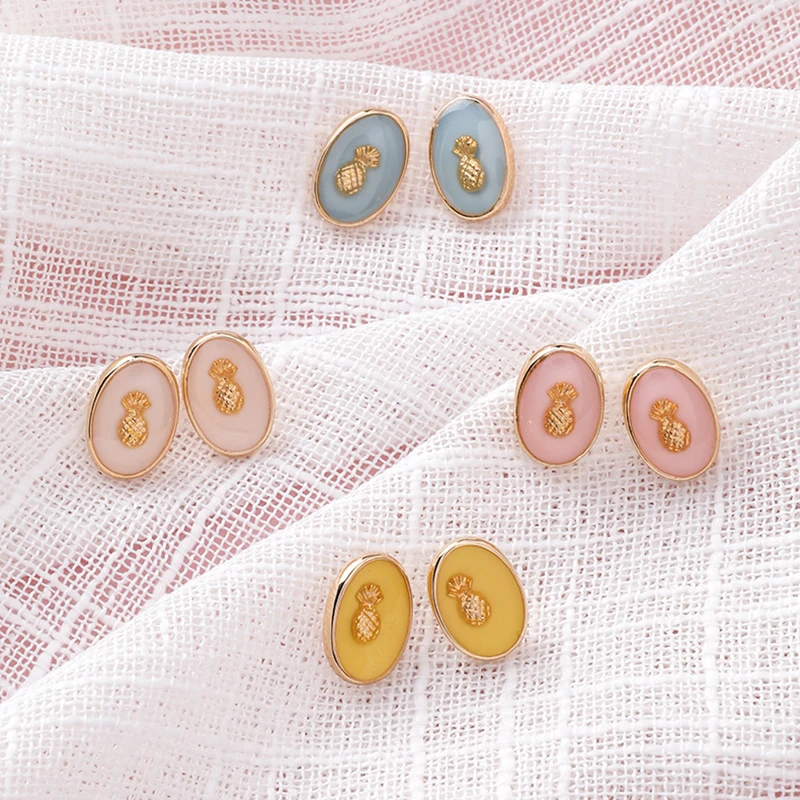 Корейская мода, Висячие глазури, геометрические овальные серьги-гвоздики в форме фруктов, карамельный цвет, ананас, Висячие масляные женские серьги, ювелирные изделия, подарок девушке