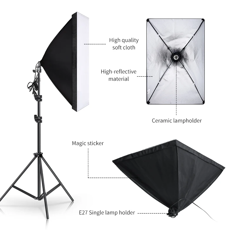 Photo Studio Softbox Tent 50x70cm with Single Lamp Holder For Photographic  E27 Continuous Lighting With light stand (Bulb Not Included)