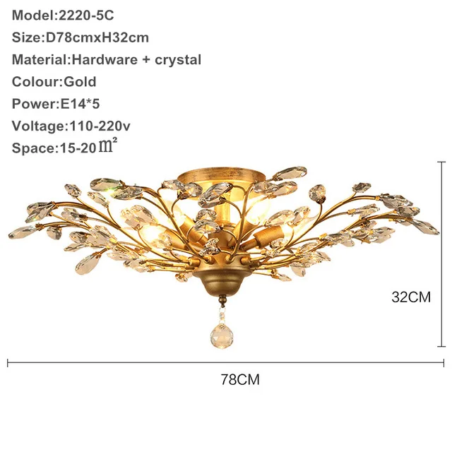 Gold ceiling 5light Модный подвесной светильник фантазийный светильник потолочный светодиодный Хрустальная люстра потолочная для гостиной led лампы в спальню освещения для интерьера домашний декор золотая листья - Цвет абажура: Gold ceiling 5light