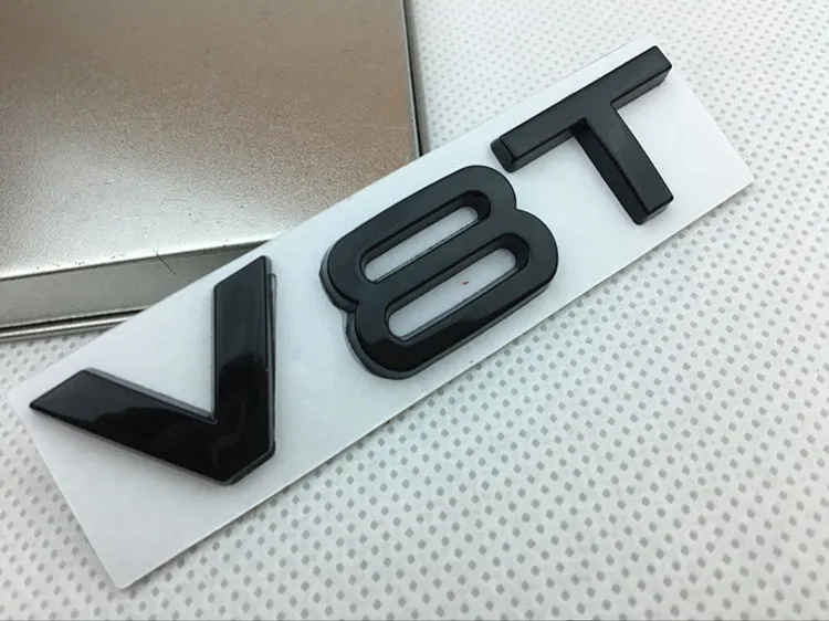 【Hot】2PCS 8cm*2cm New Car Styling 3D Metal Black Red Silver V6T V8T Car Front Rear Emblem Trunk Badge Sticker logos